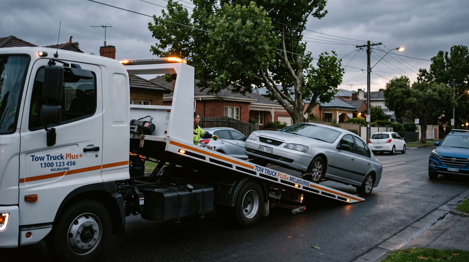 Sedan being winched onto the tilt tray